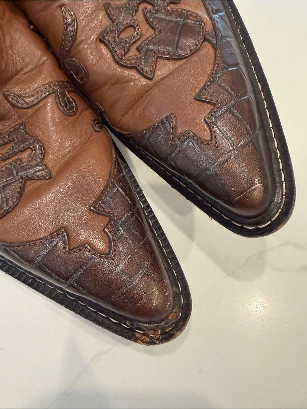 vintage Tony Lama Embroidered Leather-Style Mules in Brown with silver rose heel - Picture 3 of 6